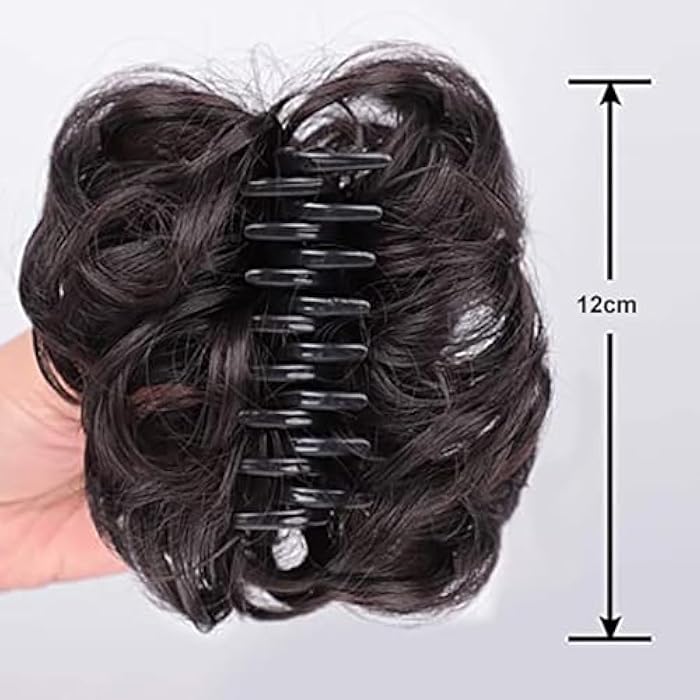 ORiTi Claw Clip Messy Bun Hair Extensions Wavy Curly Chignon Hair Buns Tousled Updo Hairpieces Scrunchie with Clip for Women Natural Black - Image 3